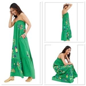 By Anthropologie Green Floral Maxi Dress Size XS